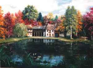 Maison au bord d un lac dans une forêt